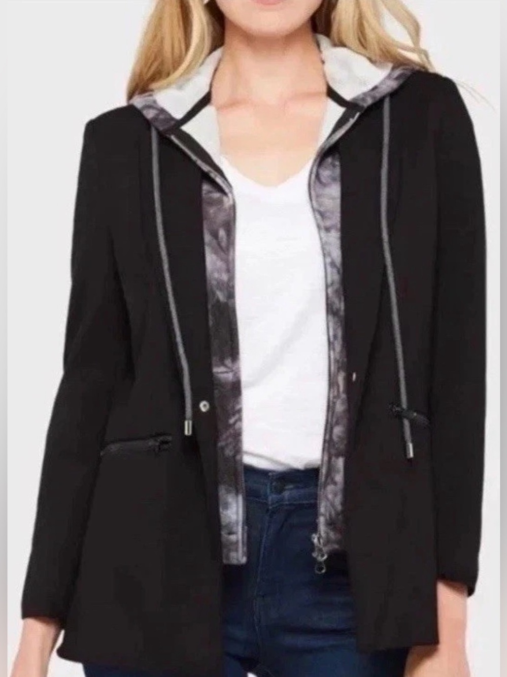 Evereve Jamison Park Slope hooded combo Insert stretch blazer Black Medium